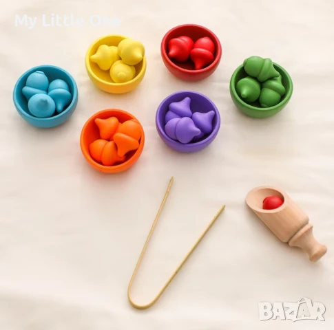 Цветни жълъди за сортиране, снимка 4 - Образователни игри - 50998224