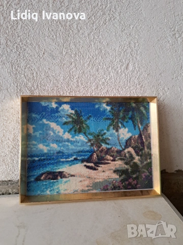Диамантен гоблен море с палми-готов и рамкиран, снимка 4 - Гоблени - 50194503