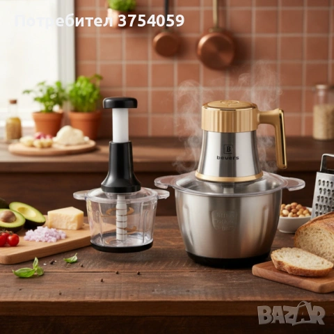 Многофункционален електрически кухненски чопър Beyers BH-2880 + Ръчен чопър с 3L стъклена купа, снимка 2 - Чопъри и пасатори - 53153848