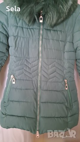 Зелено ефектно зимно яке с богата качулка/яка, снимка 5 - Якета - 39017529