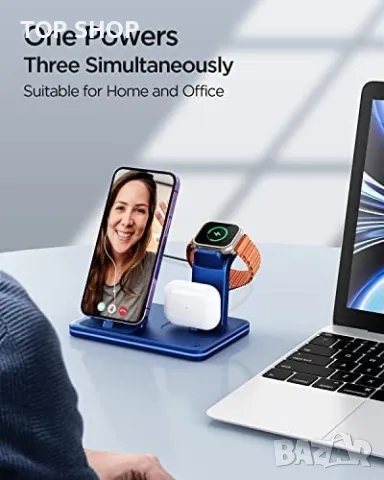 3 в 1 Нова стойка зарядно телефон слушалки часовник Магнитна станция iPhone Apple Watch AirPods, снимка 7 - Аксесоари за Apple - 49450978