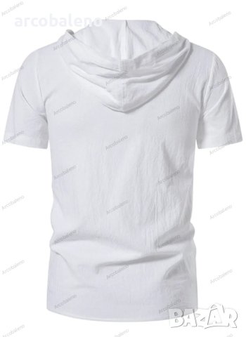 Мъжка модна едноцветна тениска с  качулка и къс ръкав, 2цвята, снимка 4 - Тениски - 41511739