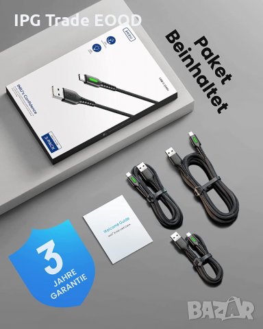 3.1A QC USB Type C кабел 0,5 и 3 метра с подсветка бързо зареждане, снимка 4 - USB кабели - 35776444