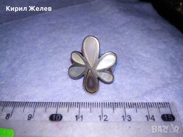 ВЕЛИКОЛЕПЕН ФЛОРАЛЕН СЕДЕФЕН СРЕБЪРЕН ПРЪСТЕН ЦВЕТЕ СРЕБРО 925 ИНКРУСТИРАН с ПОЛИРАН СЕДЕФ 13771, снимка 13 - Пръстени - 41741462