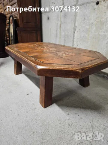 Масивна дъбова холна маса с плочки, снимка 3 - Маси - 48071048