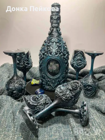 Сервиз за аперитив ръчна изработка в сребро , снимка 4 - Сервизи - 47658032