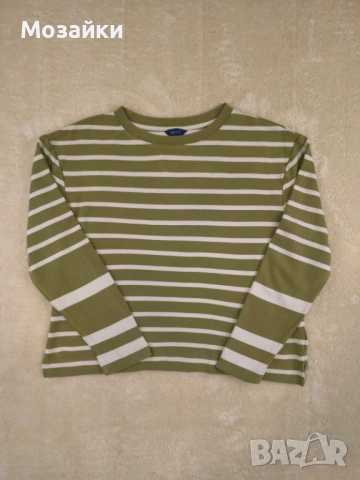 Gant раирана блуза с дълъг ръкав като ново, размер M, маслено зелено и бяло