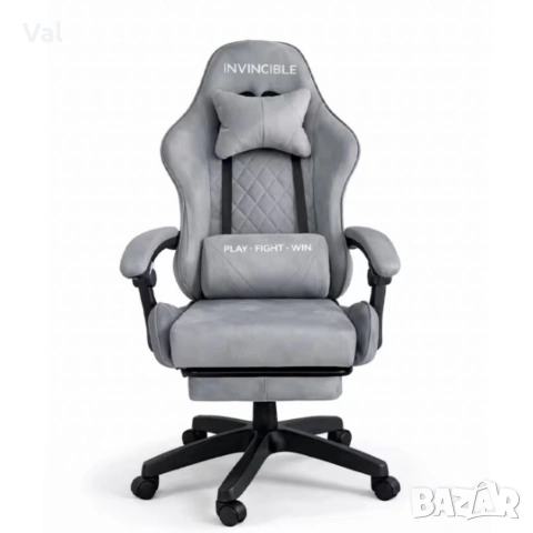 Геймърски стол с регулируема височина, лумбална възглавница и метална основа, снимка 6 - Столове - 53642121