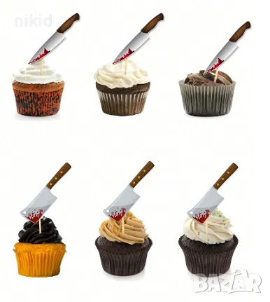 12 бр нож ножове Хелоуин Halloween картонени топери за мъфини кексчета декор парти