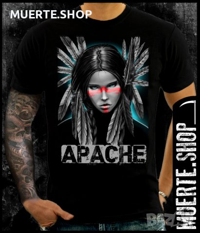 Черна тениска с щампа APACHE GIRL, снимка 1 - Тениски - 42642586