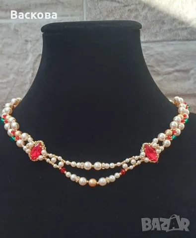 Ръчно изработено колие Венеция с цвят Light Siam, снимка 3 - Колиета, медальони, синджири - 47727821