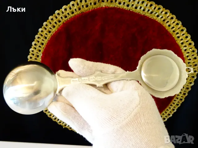 Лъжица от калай,изправен кон,лози,грозде,барок. , снимка 4 - Антикварни и старинни предмети - 47294777