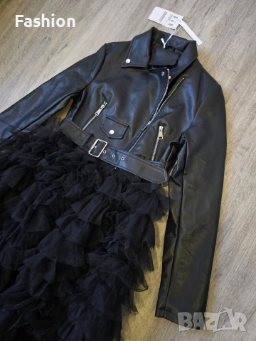 Ново уникално дамско черно кожено яке 2в1, снимка 3 - Якета - 53201888