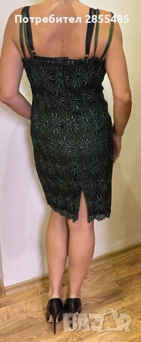 Рокля тъмнозелена с дантела, снимка 3 - Рокли - 52018399