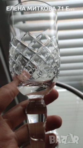 5 бр.масивни кристални чаши за вино с красива ромбовидна ръчна гравюра, снимка 7 - Чаши - 53420686