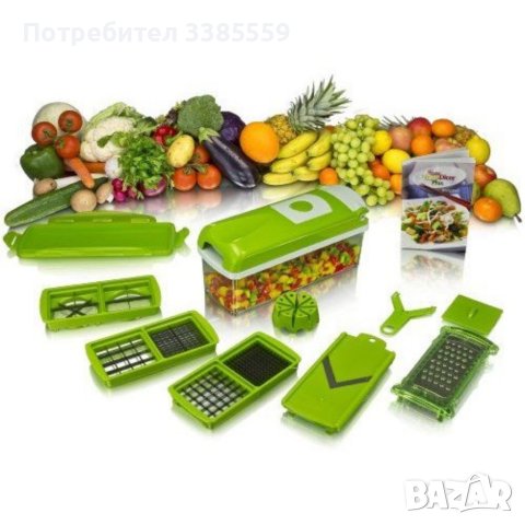 Кухненско Ренде за плодове и зеленчуци с контейнер - Nicer Dicer Plus от 13 части, снимка 1 - Прибори за хранене, готвене и сервиране - 41364569
