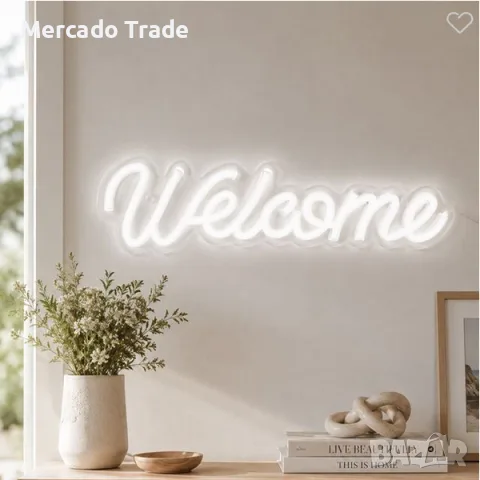Светещ панел Mercado Trade, С бял LED неонов надпис "Welcome" 