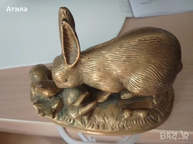 заек статуетка  бронз 12/16 см, снимка 5 - Статуетки - 50149845