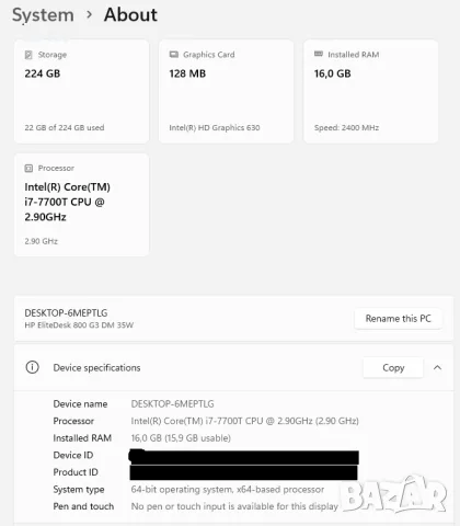HP Elitedesk 800 G3 Desktop Mini, снимка 9 - За дома - 55804897