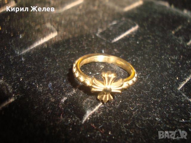 КРЪСТООБРАЗЕН ПОЗЛАТЕН СТОМАНЕН МОДЕН ПРЪСТЕН НЕРЪЖДАЕМ НОВ 25014, снимка 2 - Пръстени - 34561266