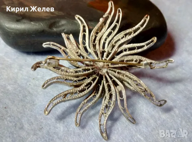 СТАРИННА ФИНА ФИЛИГРАННА СРЕБЪРНА БРОШКА ЦВЕТЕ СРЕБРО ВИСОКА ПРОБА РЪЧНА МАЙСТОРСКА РАБОТА 47957, снимка 3 - Антикварни и старинни предмети - 48476640