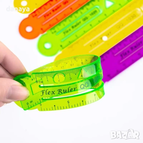 6303 Огъваща се ученическа линия с шаблони, 30 см, снимка 4 - Ученически пособия, канцеларски материали - 53161111