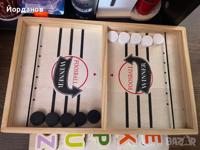 Интерактивна игра Foosball Winner, изработена от естествено дърво, 35x22 см, Pucket Game, Hokey Slid