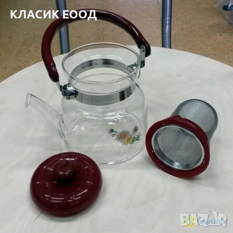 Огнеупорен стъклен чайник с цедка 1,100 л., снимка 3 - Други - 51805541