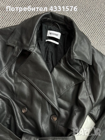 Черно  тренч яке WEEKDAY от ЭКО кожа, снимка 3 - Палта, манта - 52473302
