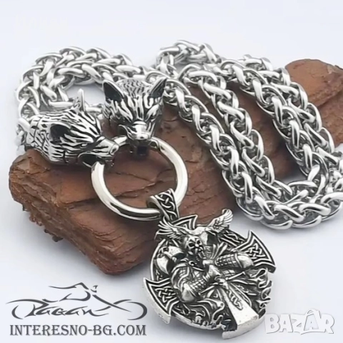 Викинг с вълци-колие от неръждаема стомана 316L, снимка 3 - Колиета, медальони, синджири - 52298790