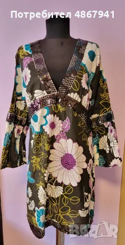 NEW LOOK Туника Рокля UK 16 / EU 44 / L-XL - 100% Памук - Флорална с Пайети 