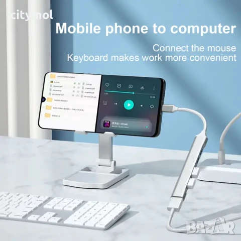 TYPE C Хъб с 3 x USB3.0 5Gbps + 2 TYPE C порта, пренос на данни, мулти сплитер за PC, лаптоп, смартф, снимка 2 - Други - 50695832