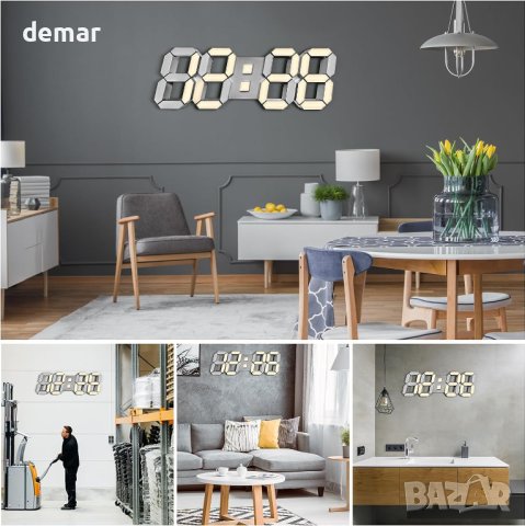 COVERY Цифров стенен часовник - 3D LED с аларма, дистанционно, снимка 6 - Стенни часовници - 42088589