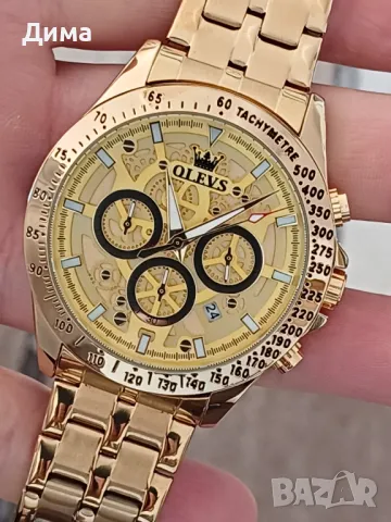OLEVS Хронограф Многофункционален Кварц,Скелетен,Hollow Out,HD Светещ,3 АТМ,Автоматична дата,Ден , снимка 5 - Мъжки - 48358869