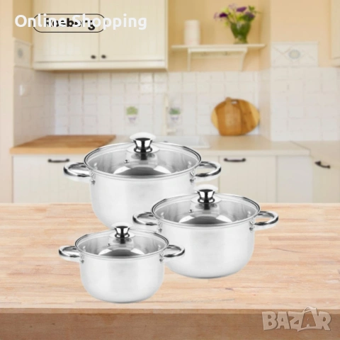 Комплект тенджери Rosberg R51210O6, включва - 20/22/24см., Неръждаема стомана, снимка 4 - Съдове за готвене - 53382587