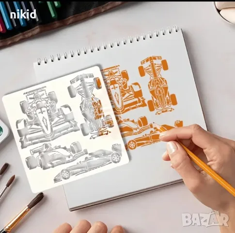 Рали състезателна кола автомобил стенсил шаблон спрей за торта украса сладки Scrapbooking, снимка 2 - Други - 55972948