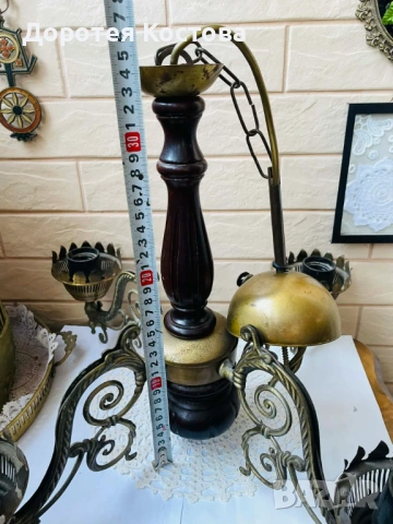 Красив месингов полилей от Англия с дърво за 4 крушки, снимка 9 - Антикварни и старинни предмети - 53821284