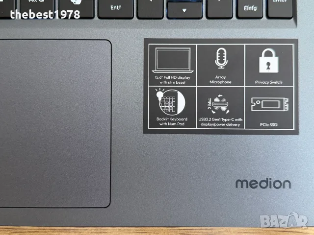 15.6 Medion Avantum`Ryzen 7430U/16GB RAM/256GB SSD/Full HD IPS/Батерия 12ч/Подсветка, снимка 3 - Лаптопи за работа - 56106767