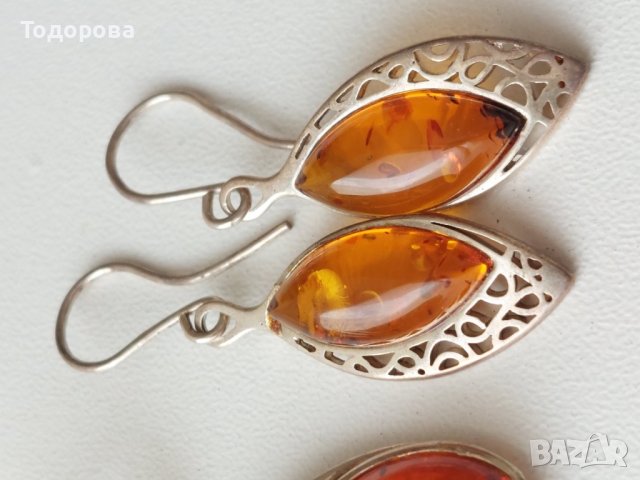 Продавам дамски,сребърни обеци с балтийски кехлибар, снимка 4 - Обеци - 41268176