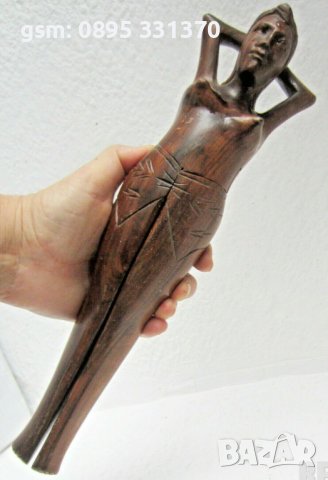 33 см дървена орехотрошачка, жена, статуетка, дърворезба, снимка 3 - Статуетки - 41897662