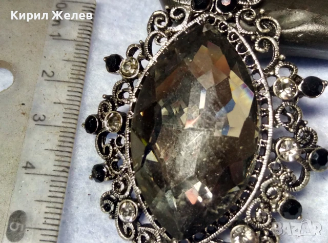 ЕФЕКТНА КРИСТАЛНА ФИЛИГРАНЕН СТИЛ СРЕБРИСТА РЕТРО АРТ БРОШКА 41602, снимка 2 - Други - 51280223