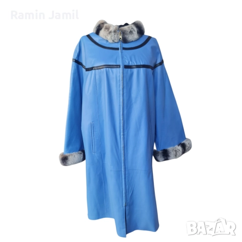 Луксозно дамско палто от естествена кожа с косъм чинчила