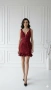 Дамска Официална Елегантна Къса Червена Рокля С Дантела И Апликации Код Roni7, снимка 1