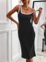 Zara XS/ S- Черна секси рокля от трико с бяла странична лента