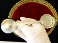 Лъжица от калай,изправен кон,лози,грозде,барок. , снимка 4