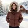Дамско Зимно Яке С Пухена Качулка - Зелено Или Кафяво Код Roni-14, снимка 3