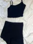 Късо спортно бюстие панталонки с джобче къс потник топ черно, снимка 5