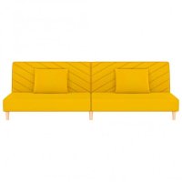2-местен диван с две възглавници и табуретка, жълт, кадифе, снимка 5 - Дивани и мека мебел - 41888928