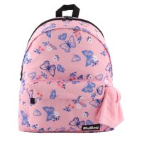 Ученическа чанта, My Way, Pink Blue Butterflies, С бандана и подсилен гръб, Розова/ пеперуди, снимка 1 - Раници - 41859089
