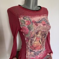 Блуза розово, с тюл, снимка 1 - Блузи с дълъг ръкав и пуловери - 41205869
